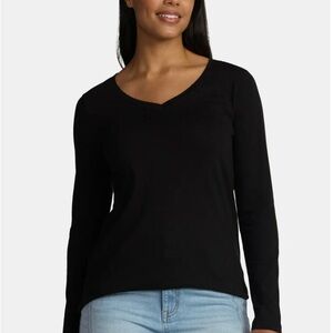 TIME and TRU Womens Long Sleeve V Neck T-Shirt Black Size Medium 8-10 Cotton New